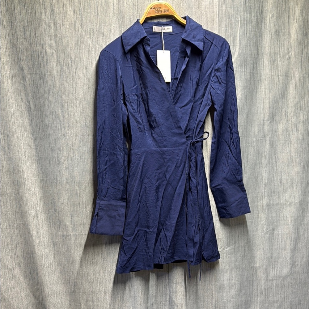 🏴 MNG Mango blue wrap Dress size 2 NWT